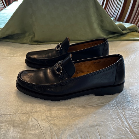 Salvatore Ferragamo Black Leather Loafers with Horsebit Detail